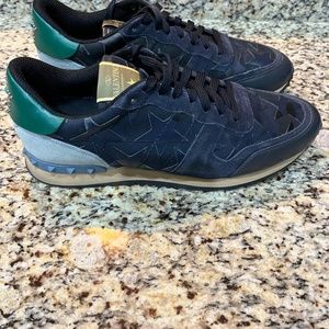 RARE: Valentino Rockrunner Camustars Leather\Suede Blue Star Sneakers - Size 45
